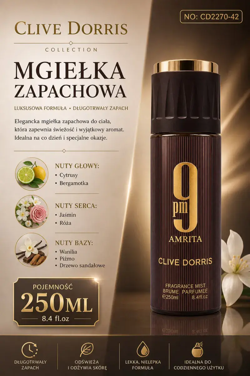 Clive Dorris Amrita 9pm Mgiełka Zapachowa 250ml z Nutami Cytrusów i Wanilii