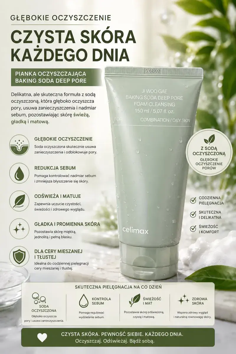 Celimax Baking Soda Deep Pore Pianka Oczyszczająca 150 ml do Cery Mieszanej i Tłustej