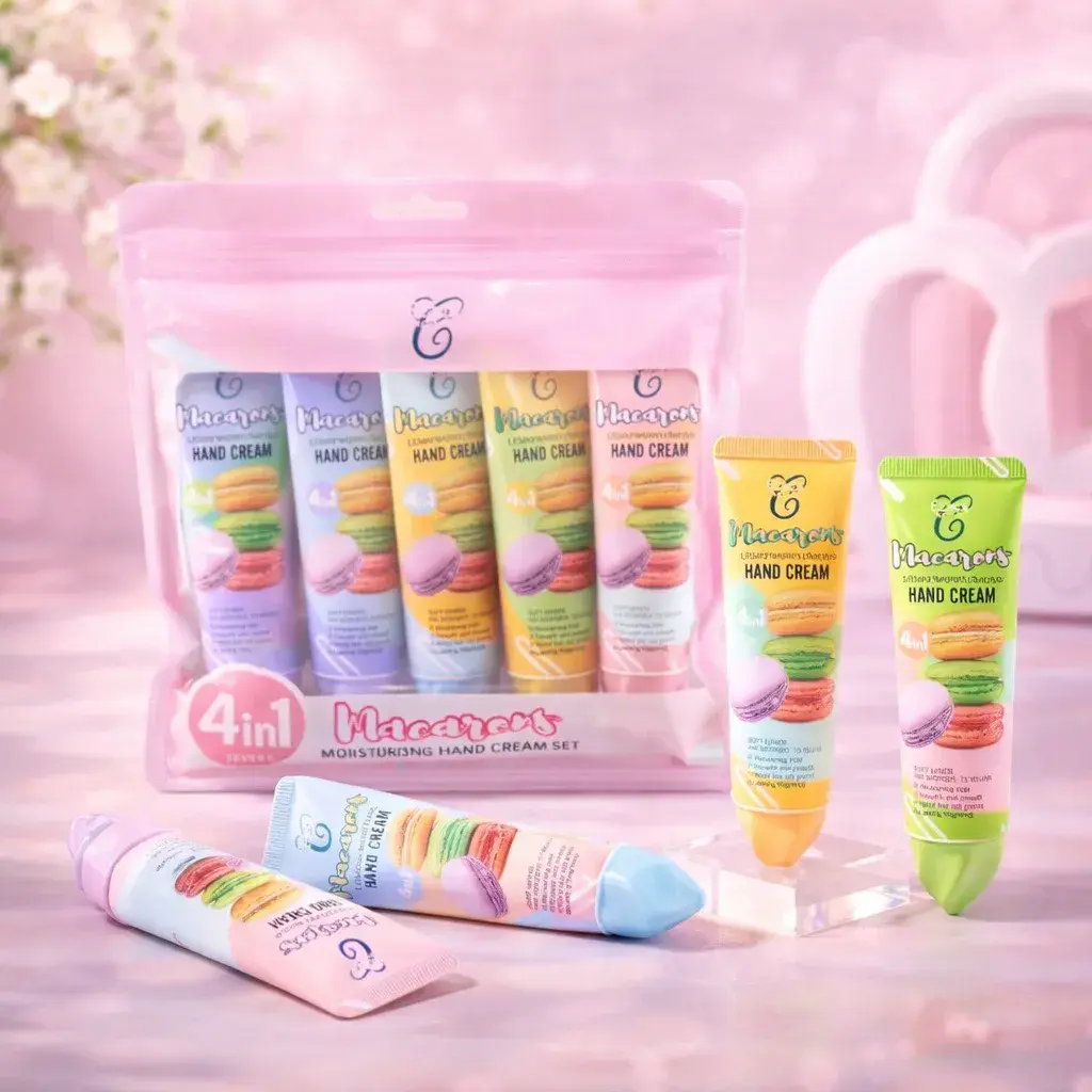 Zestaw 4w1 Macaron Hand Cream Nawilżający Różowe Opakowanie