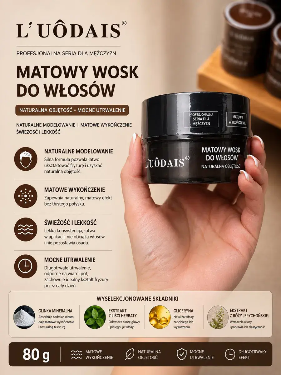 Matowy wosk do włosów L’UÔDAIS 80 g mocne utrwalenie