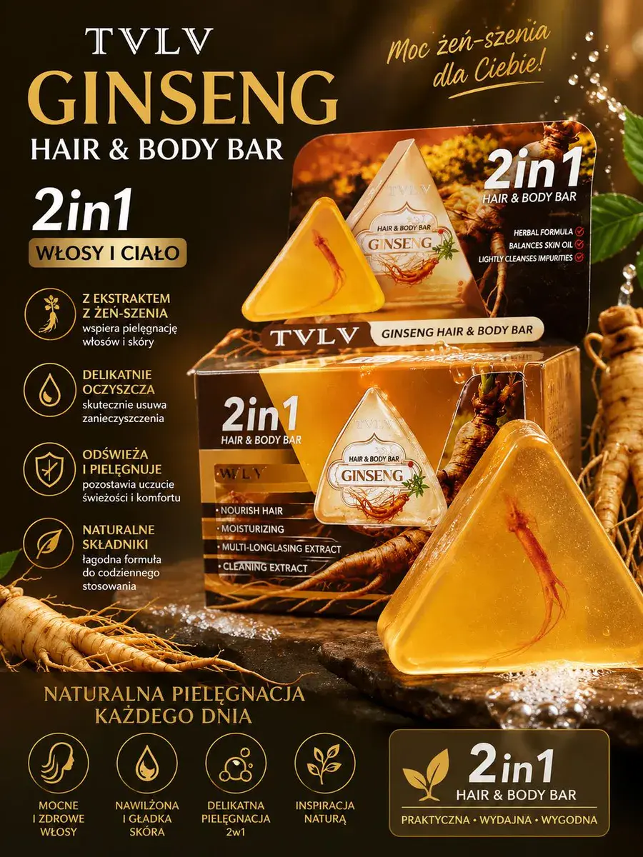 TVLV Ginseng Hair & Body Bar mydło 2in1 z ekstraktem żeń-szenia