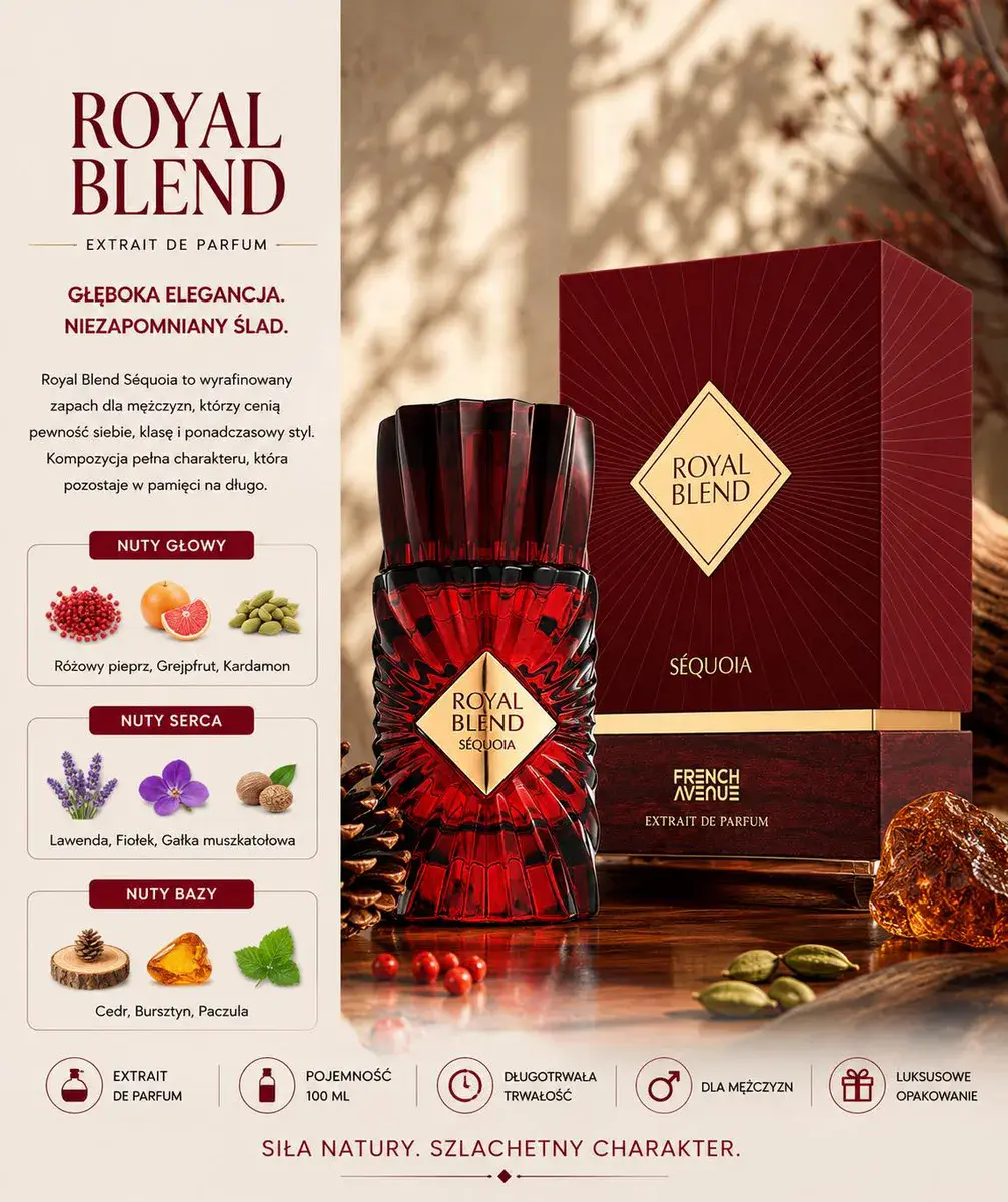 Royal Blend Séquoia perfumy męskie 100 ml w eleganckim opakowaniu bordowym