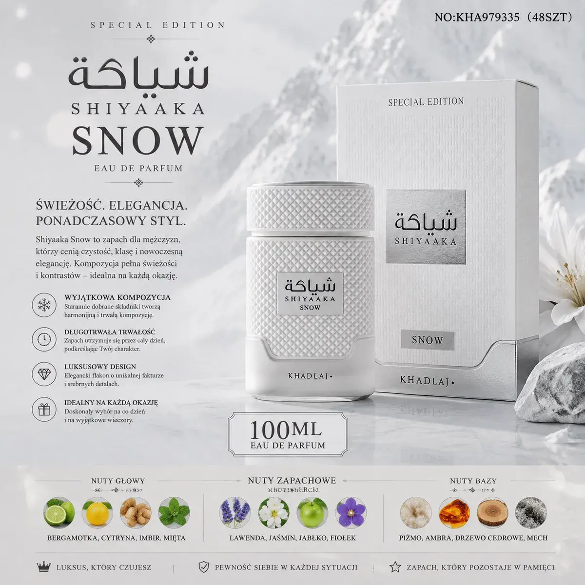 Shiyaaka Snow Eau de Parfum 100ml męski zapach świeżość elegancja