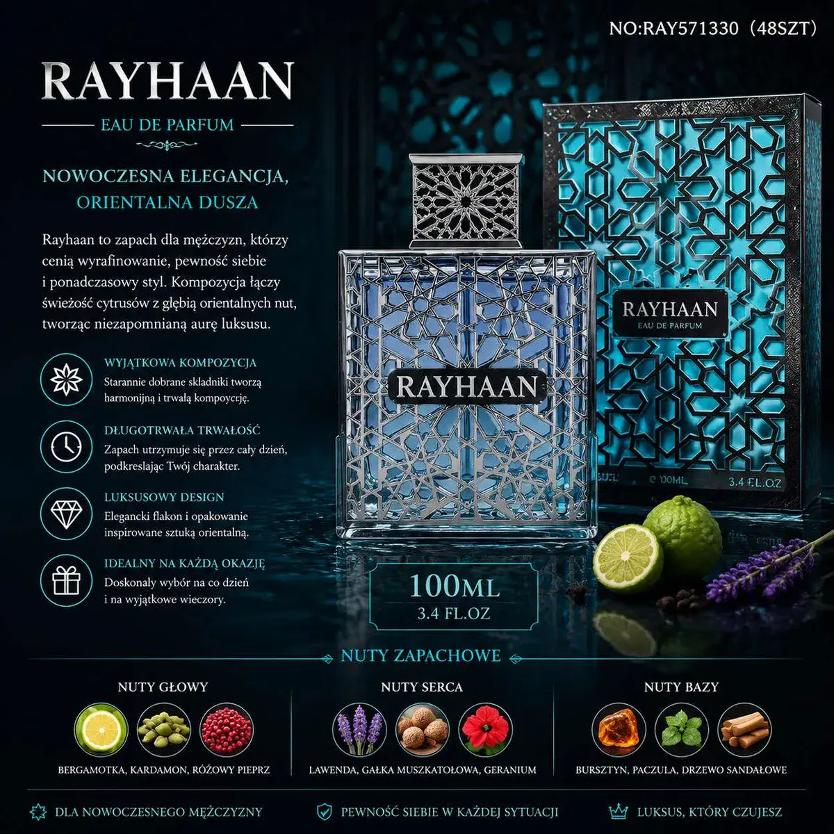 Rayhaan Eau de Parfum 100ml męski zapach orientalny luksusowy
