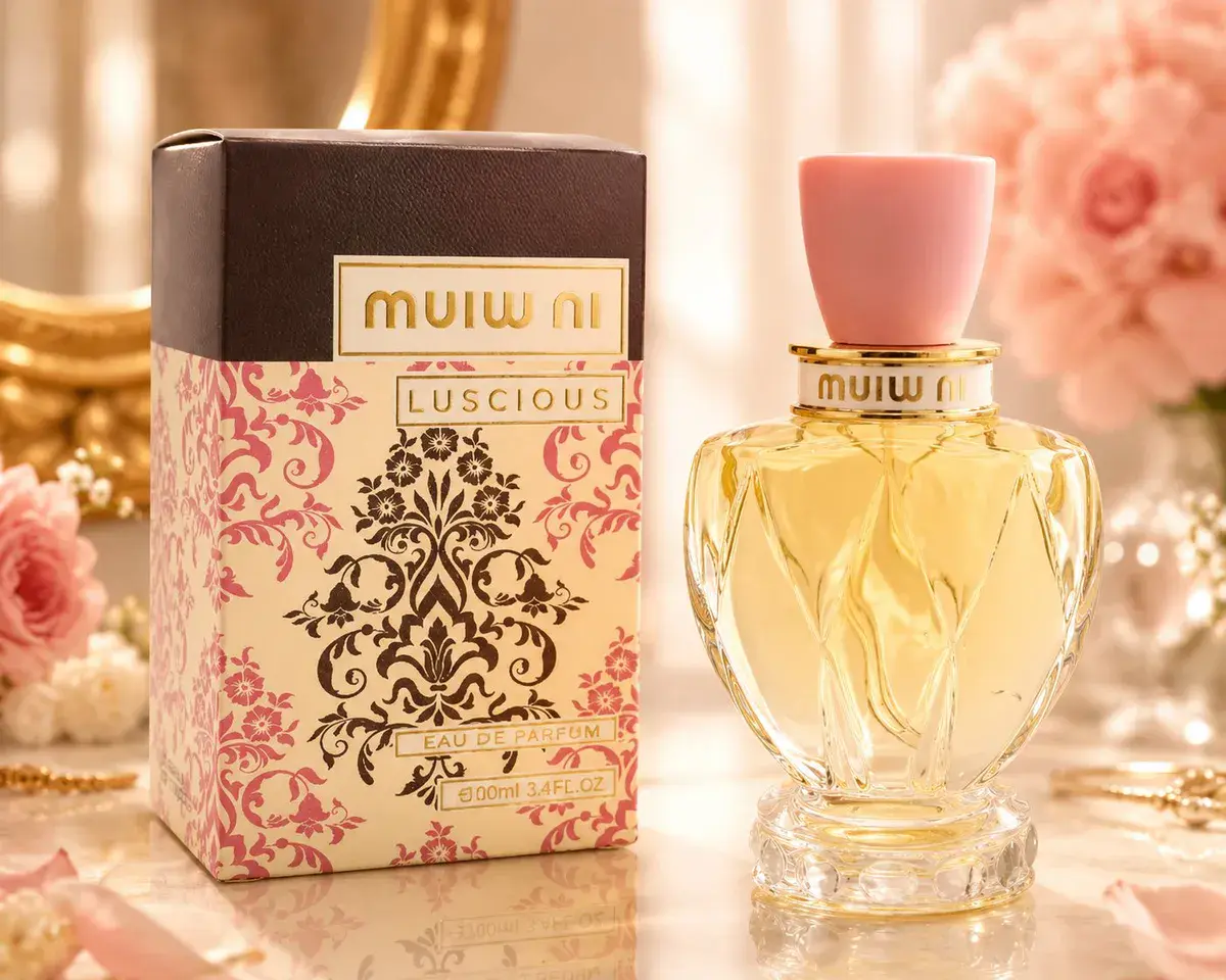 Perfumy Luscious 100ml z różowym korkiem i zdobioną butelką