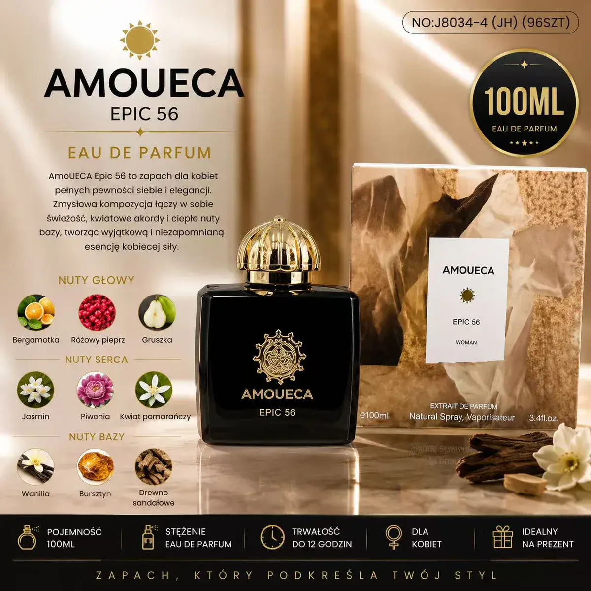 Amoueca Epic 56 Perfumy Damskie 100ml z Nutami Kwiatowymi i Drzewnymi