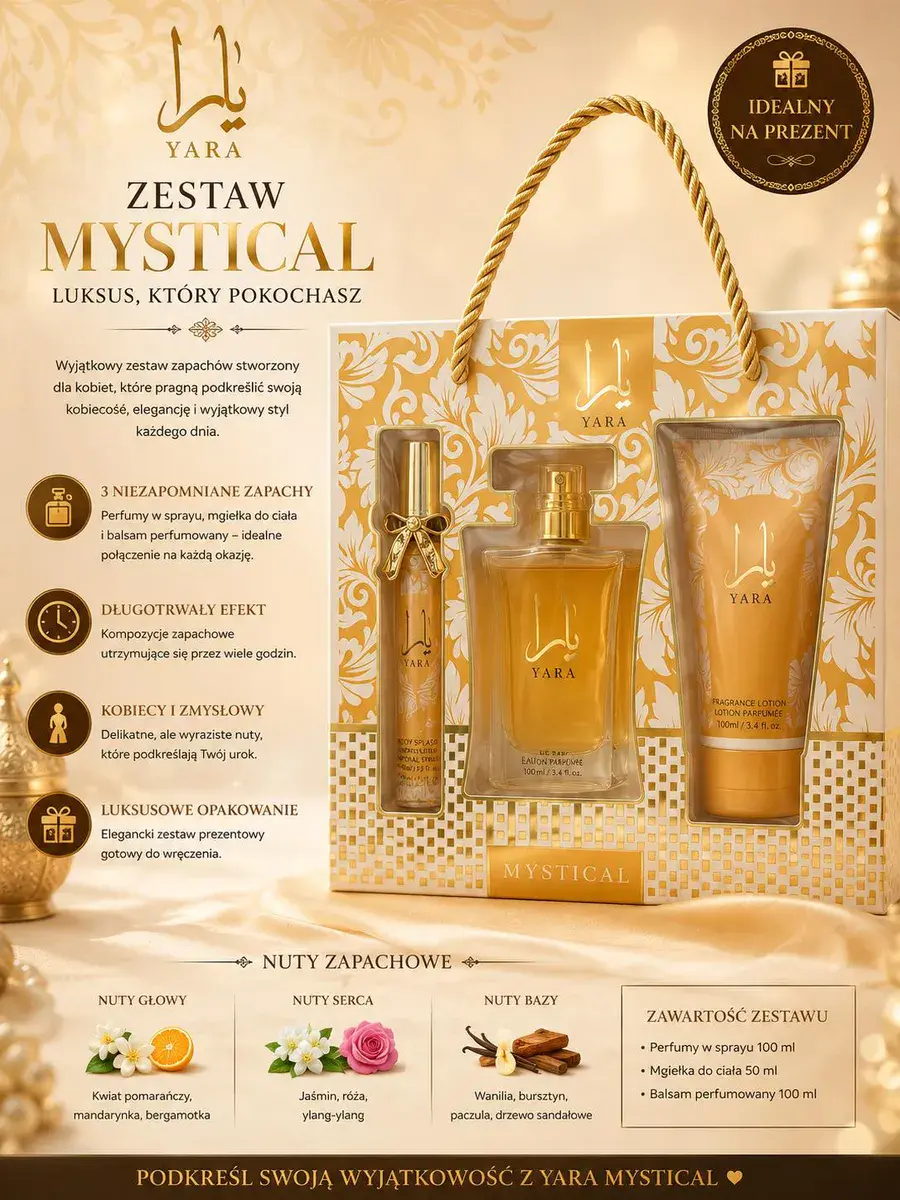 YARA Mystical Zestaw Zapachowy Damski Perfumy 100ml + Balsam 100ml + Mgiełka 50ml