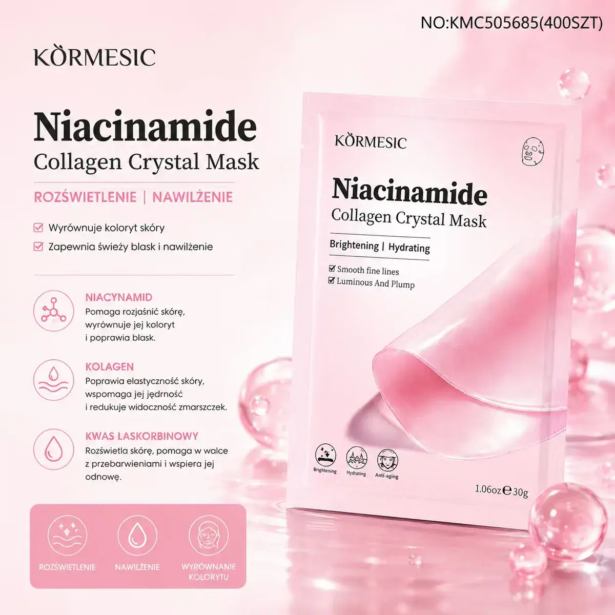 KORMESIC Niacinamide Collagen Crystal Mask 30g nawilżająca i rozświetlająca