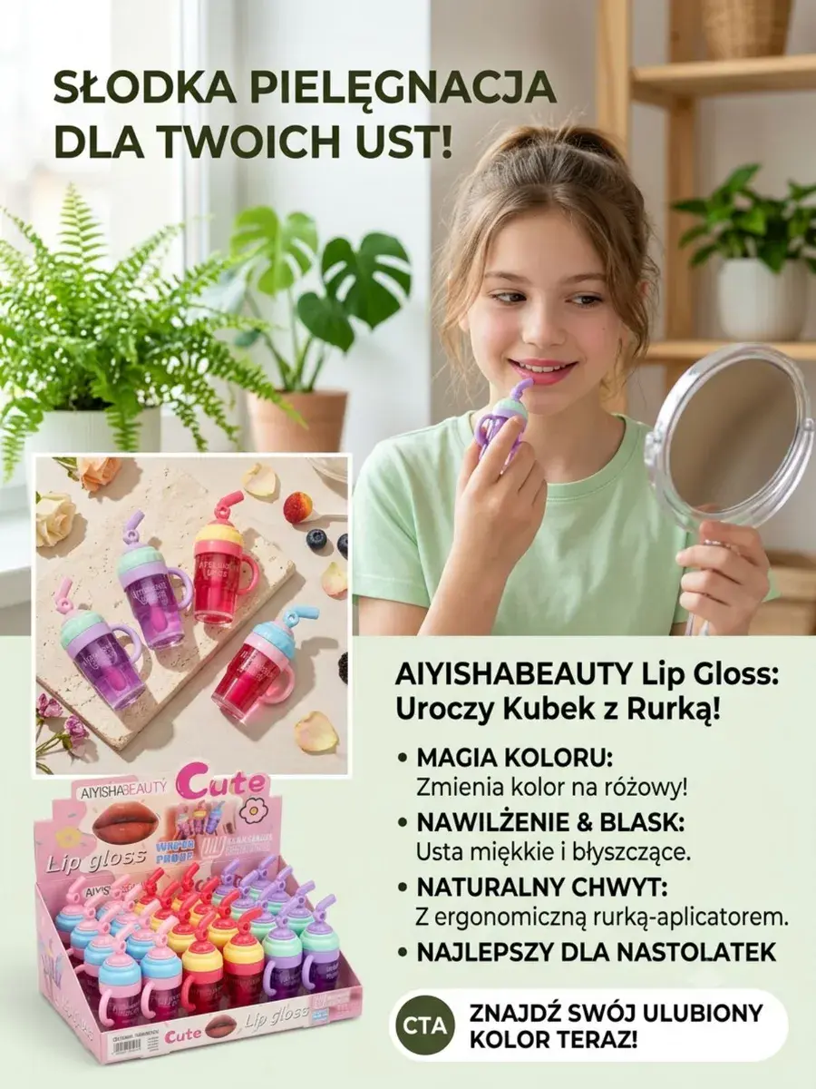 AIYISHABEAUTY Lip Gloss błyszczyk nawilżający z aplikatorem rurką