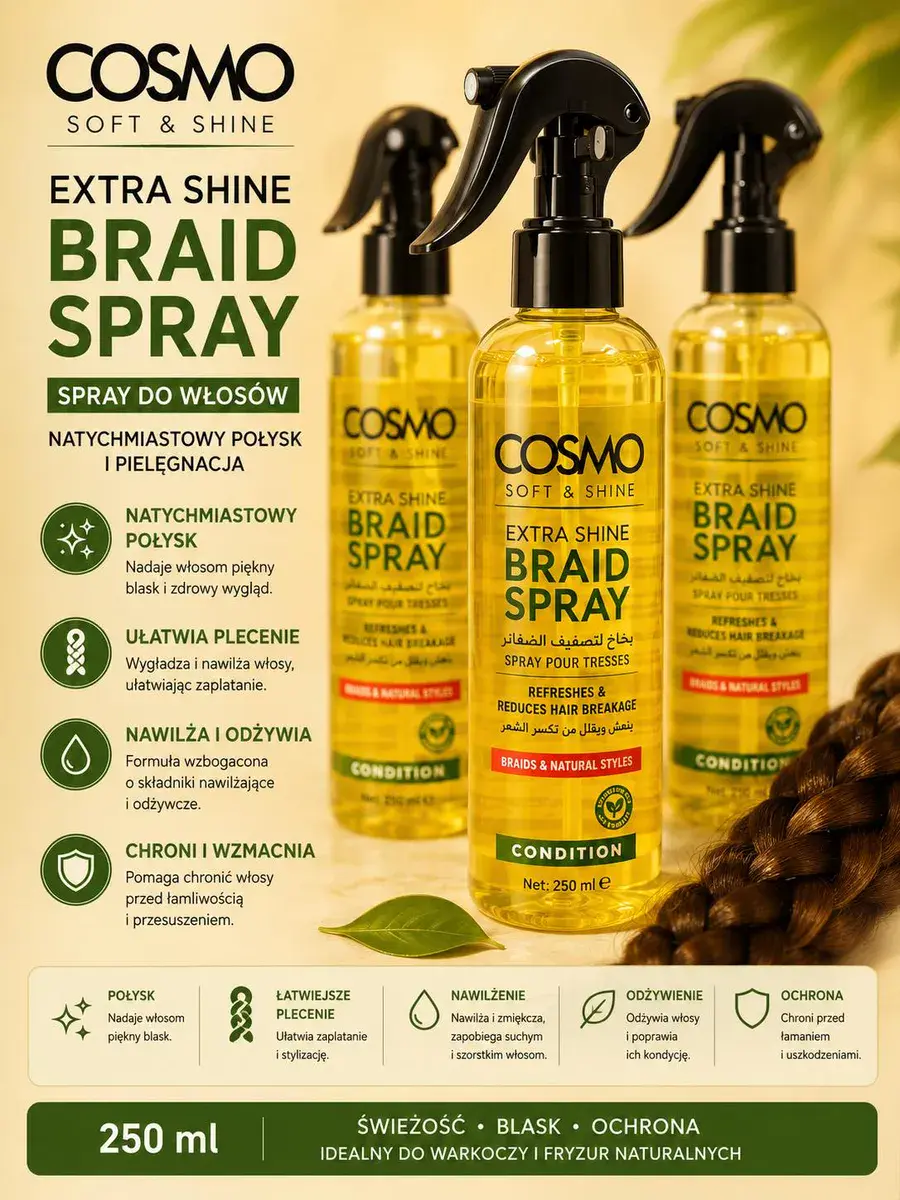 Cosmo Extra Shine Braid Spray 250 ml spray do włosów z połyskiem