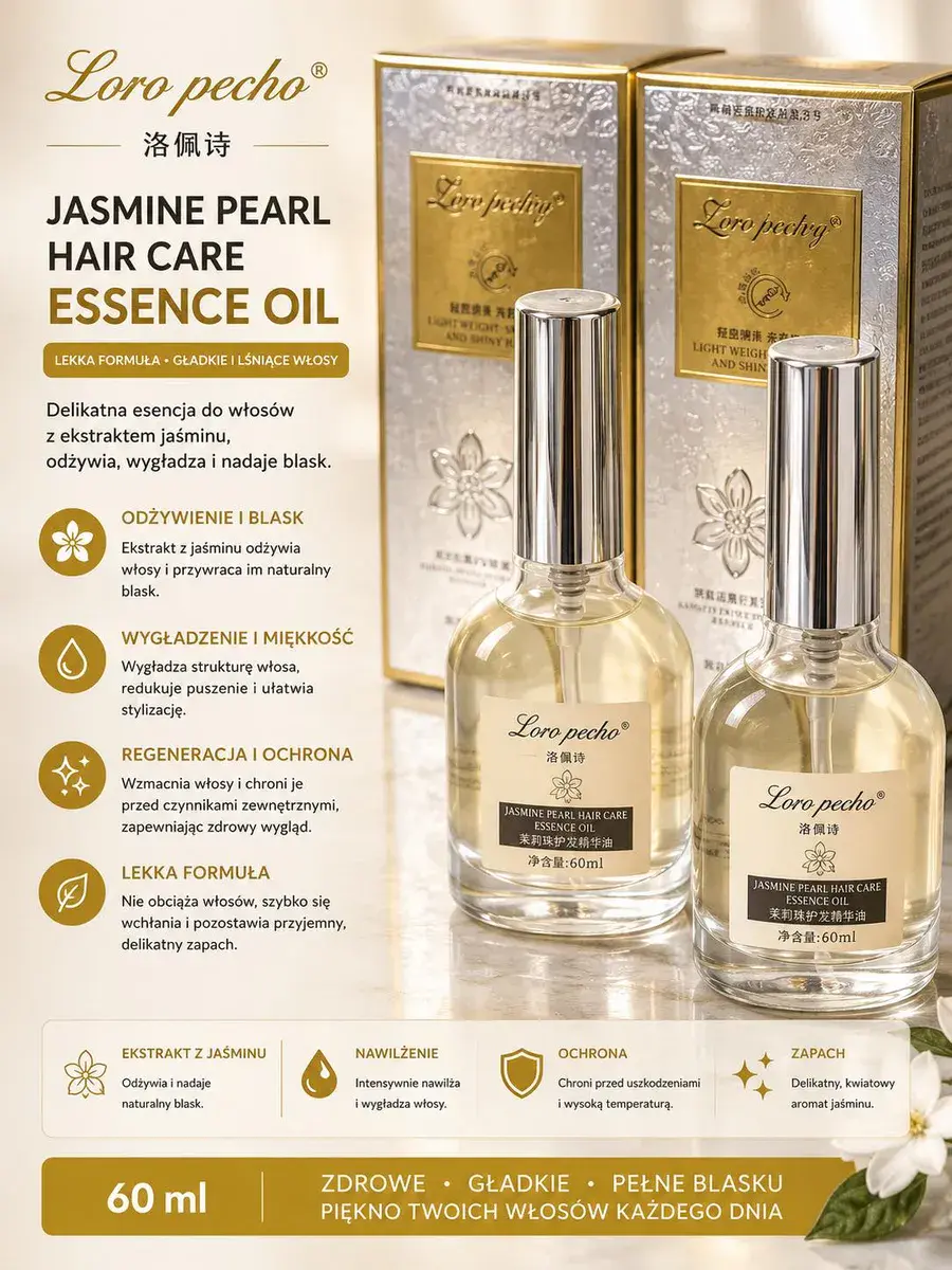 Loro Pecho Jasmin Pearl Hair Care Essence Oil 60ml odżywczy olejek do włosów