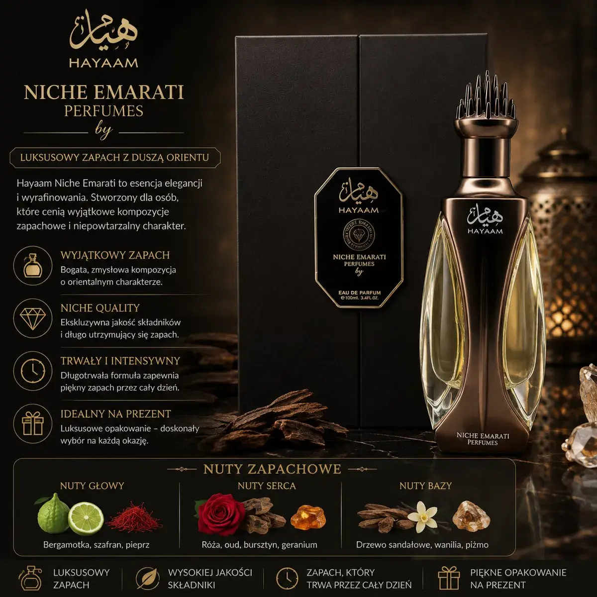 Perfumy Hayaam Niche Emarati 100ml luksusowy zapach orientalny