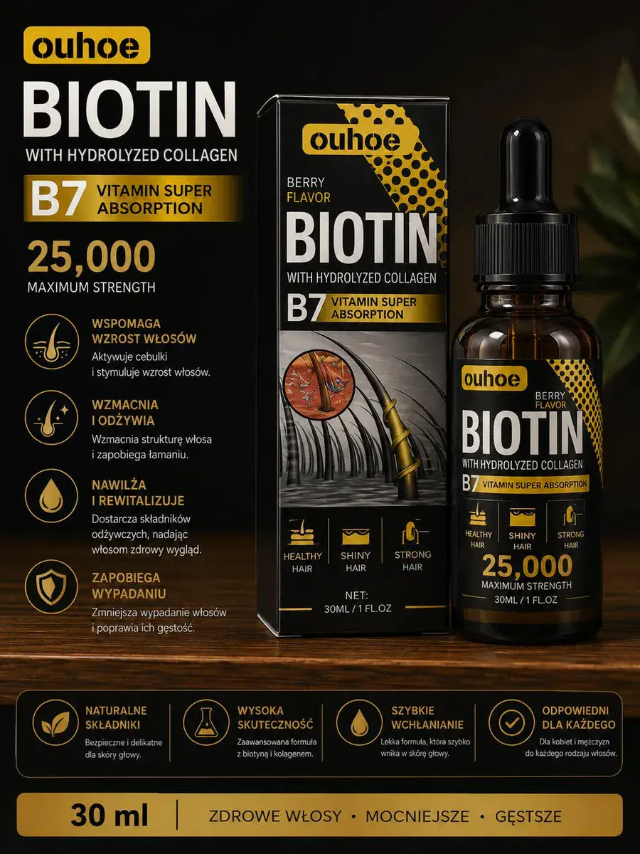 Biotyna B7 z hydrolizowanym kolagenem o smaku jagodowym 30 ml