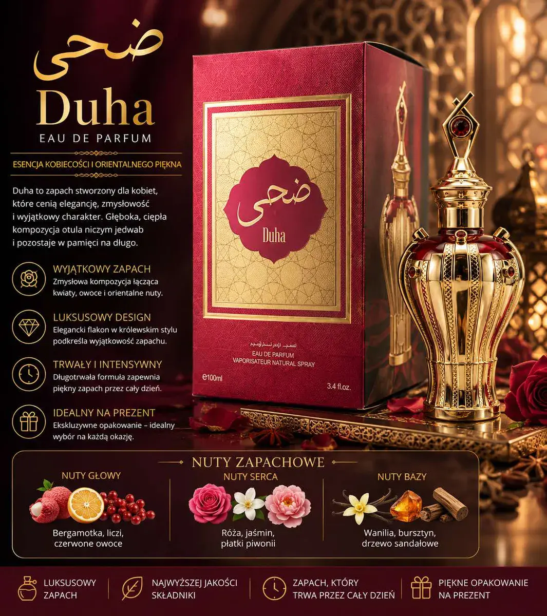 Perfumy Duha 100ml z orientalnym zapachem i luksusowym flakonem