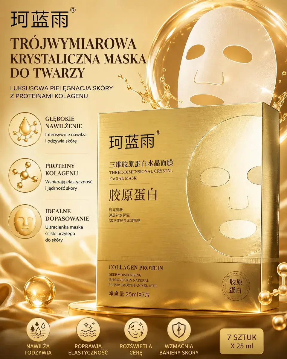 Trójwymiarowa krystaliczna maska do twarzy z proteinami kolagenu 7x25ml