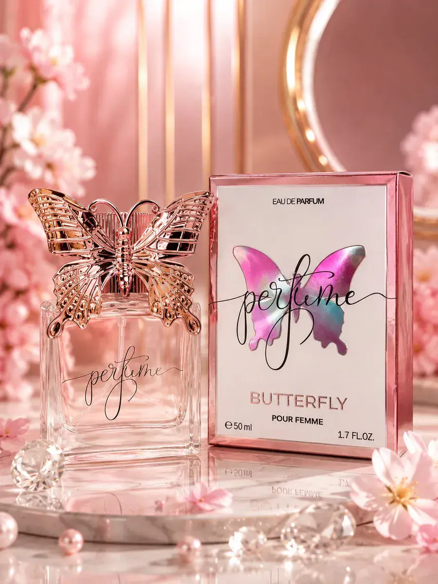 Perfumy Butterfly 50ml z ozdobnym złotym motylem