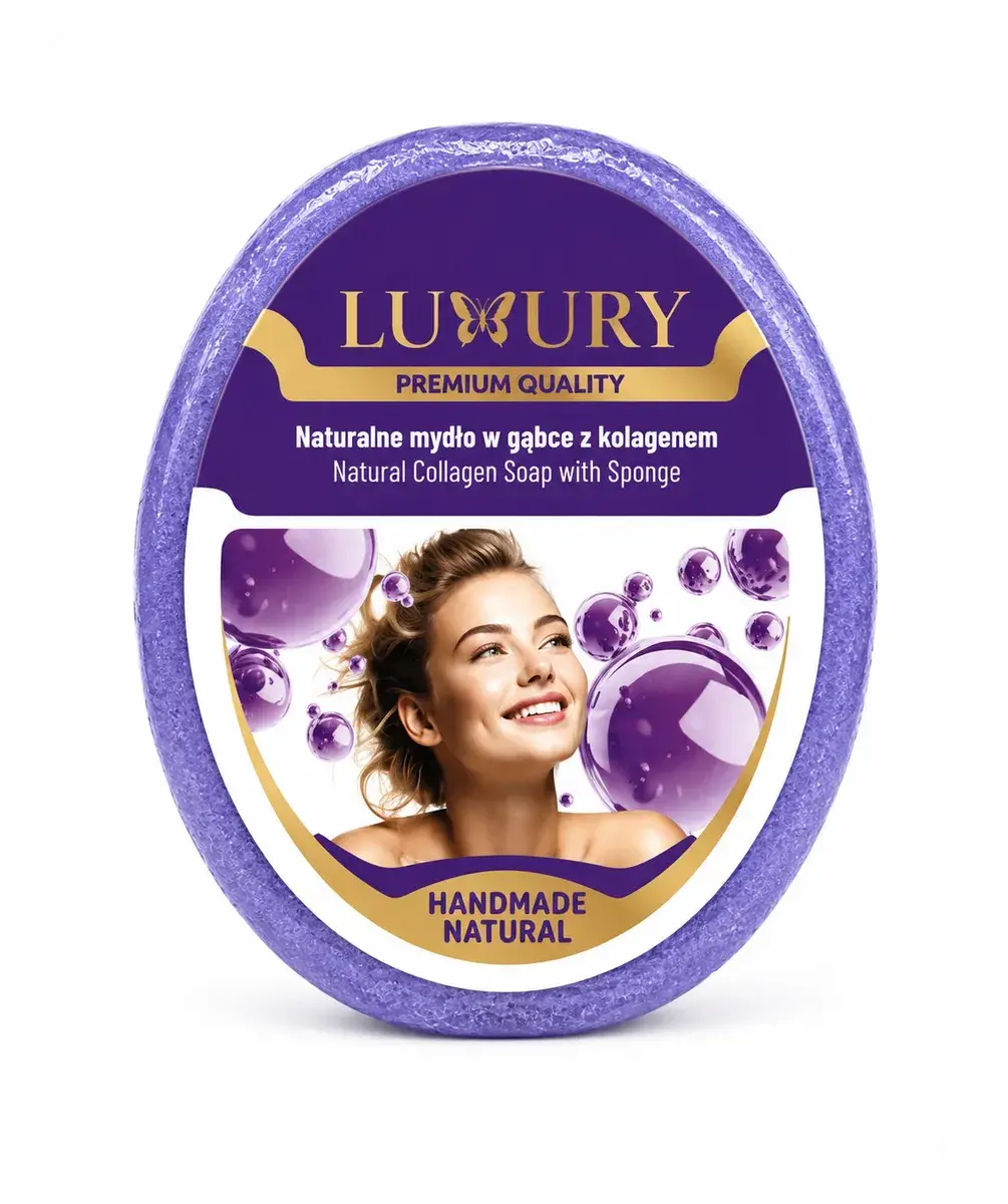 Naturalne mydło w gąbce z kolagenem fioletowe Luxury