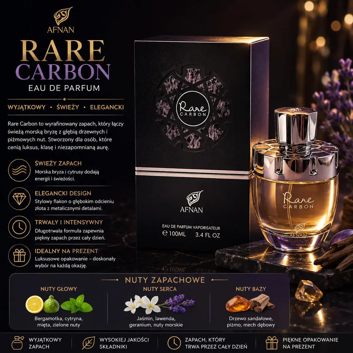 Perfumy Afnan Rare Carbon 100ml elegancki zapach męski