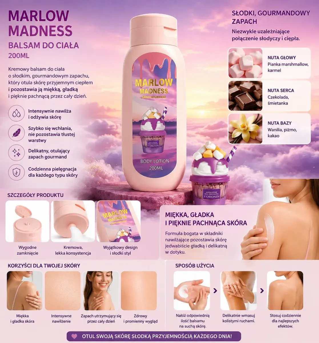 Marlow Madness kremowy balsam do ciała 200ml o słodkim zapachu