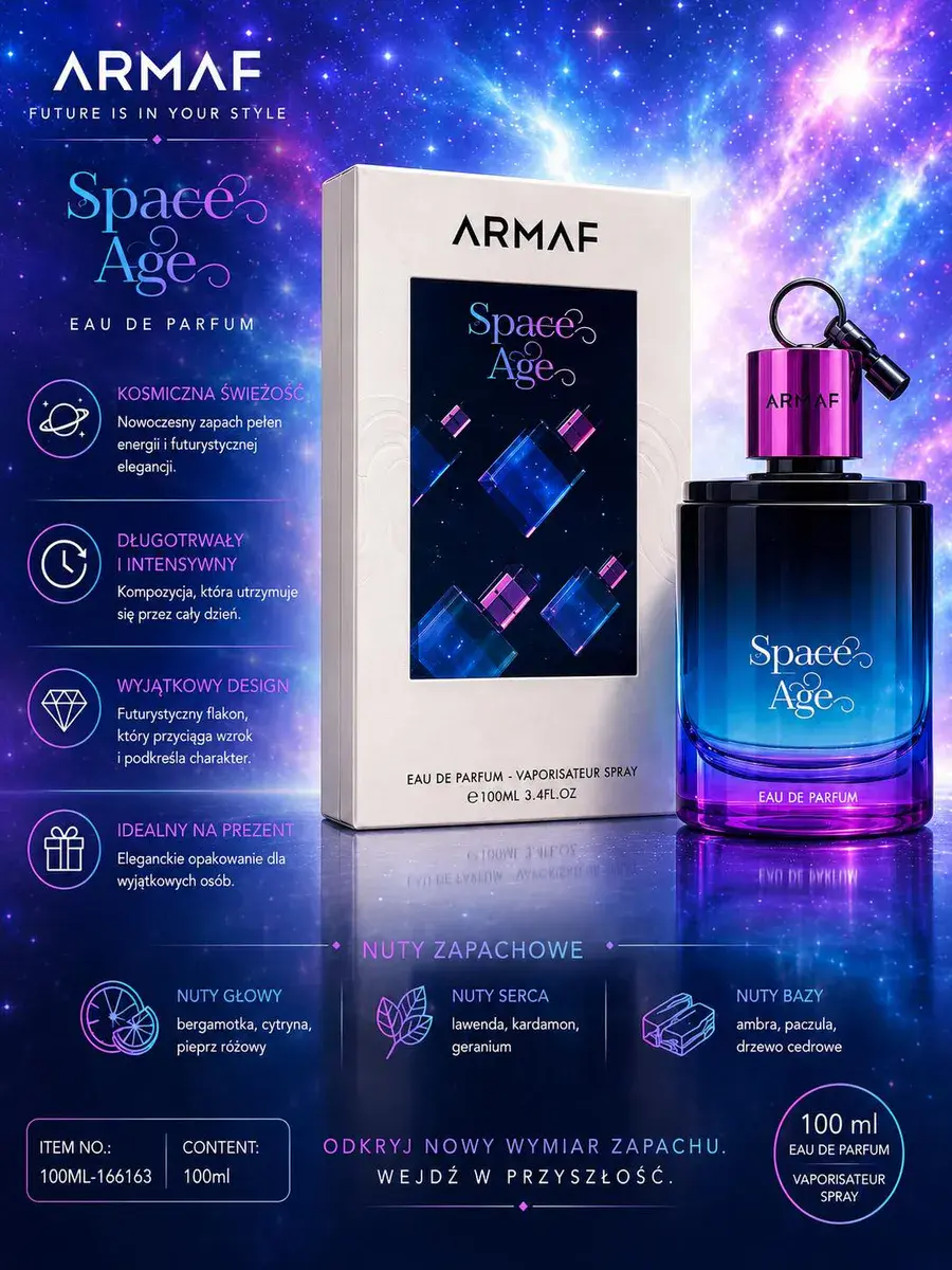 Armaf Space Age Perfumy 100ml flakon gradient niebiesko-fioletowy