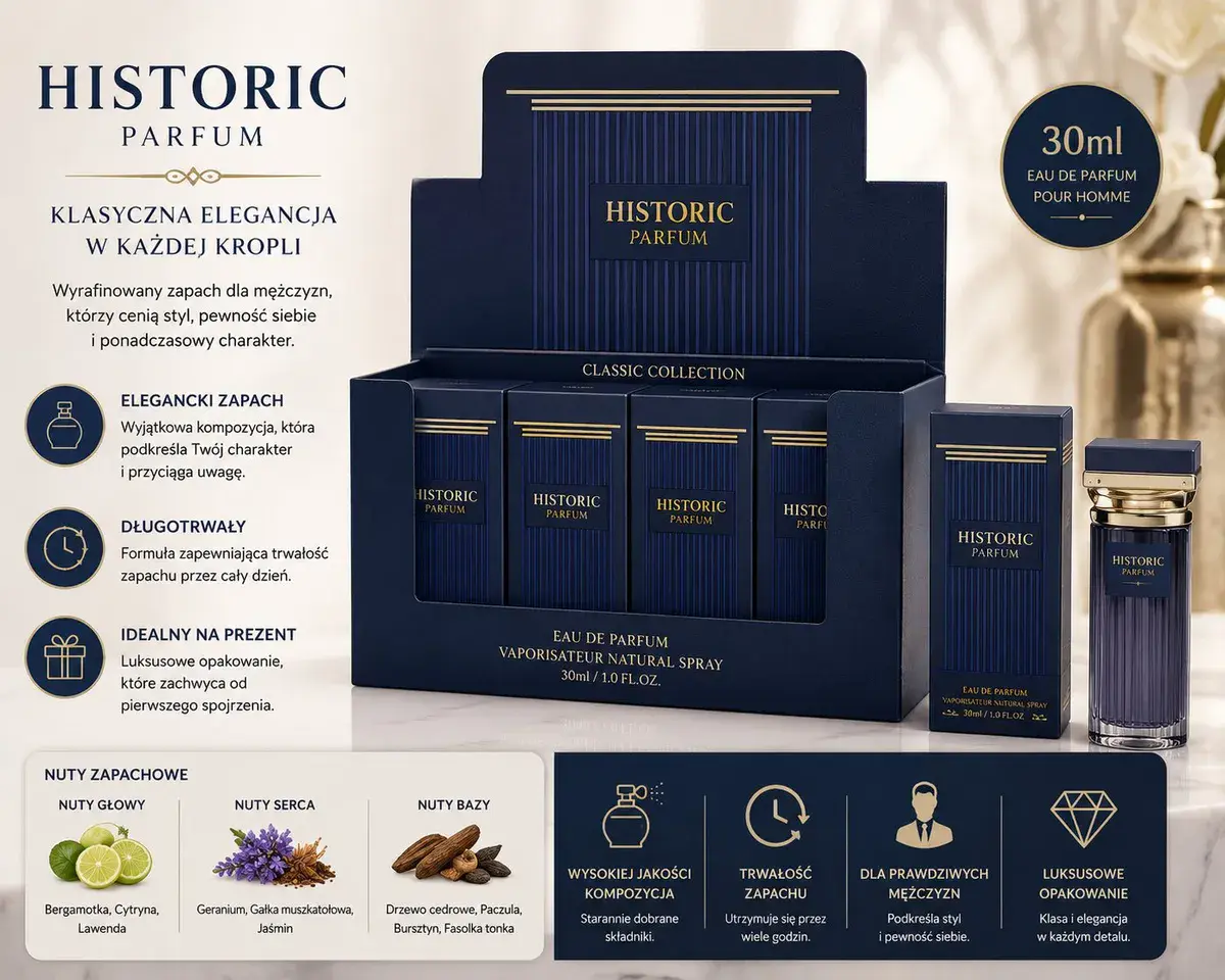 Historic Parfum Perfumy Męskie 30ml Elegancki Zapach