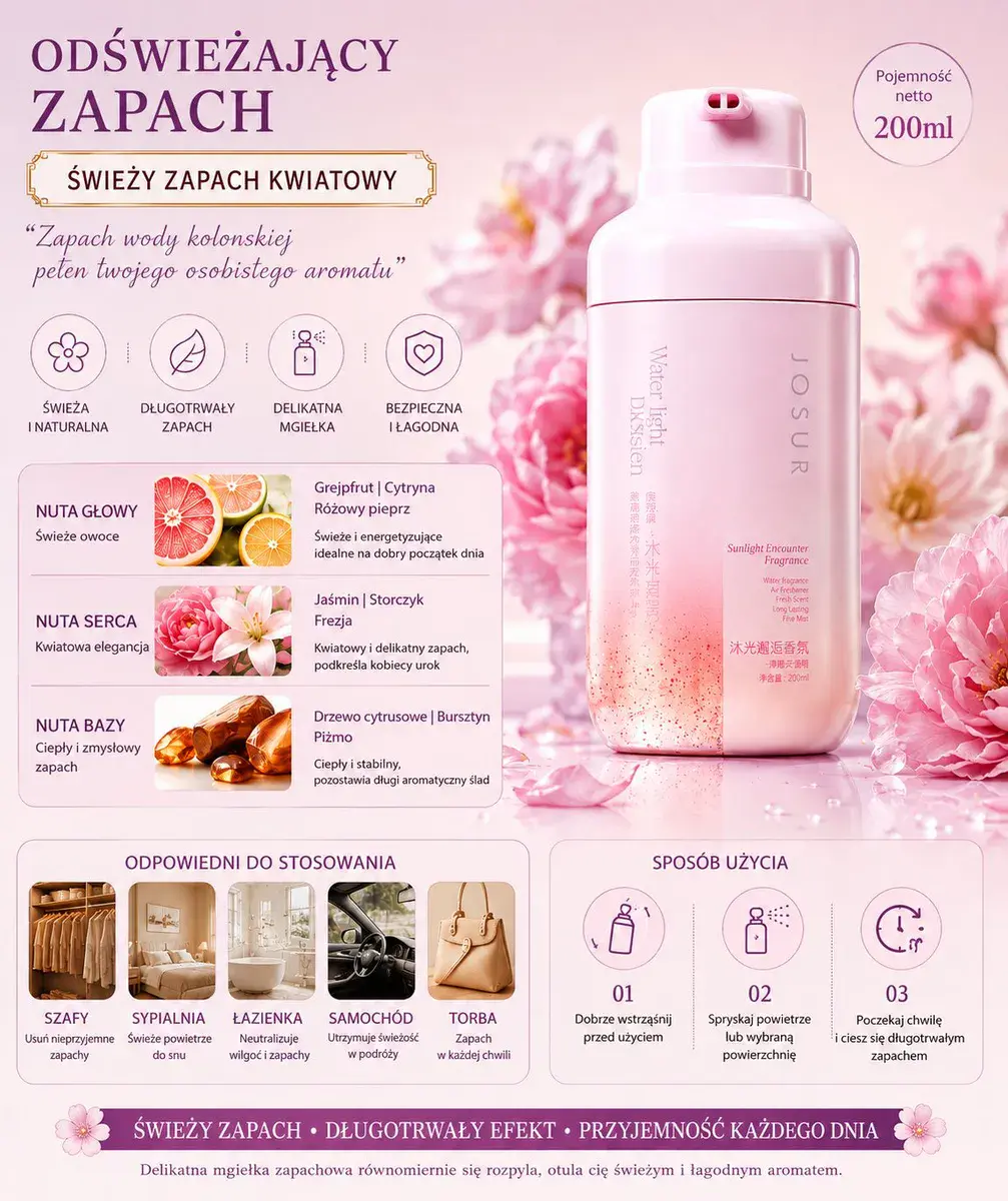 Delikatna mgiełka zapachowa o świeżym kwiatowym aromacie 200ml