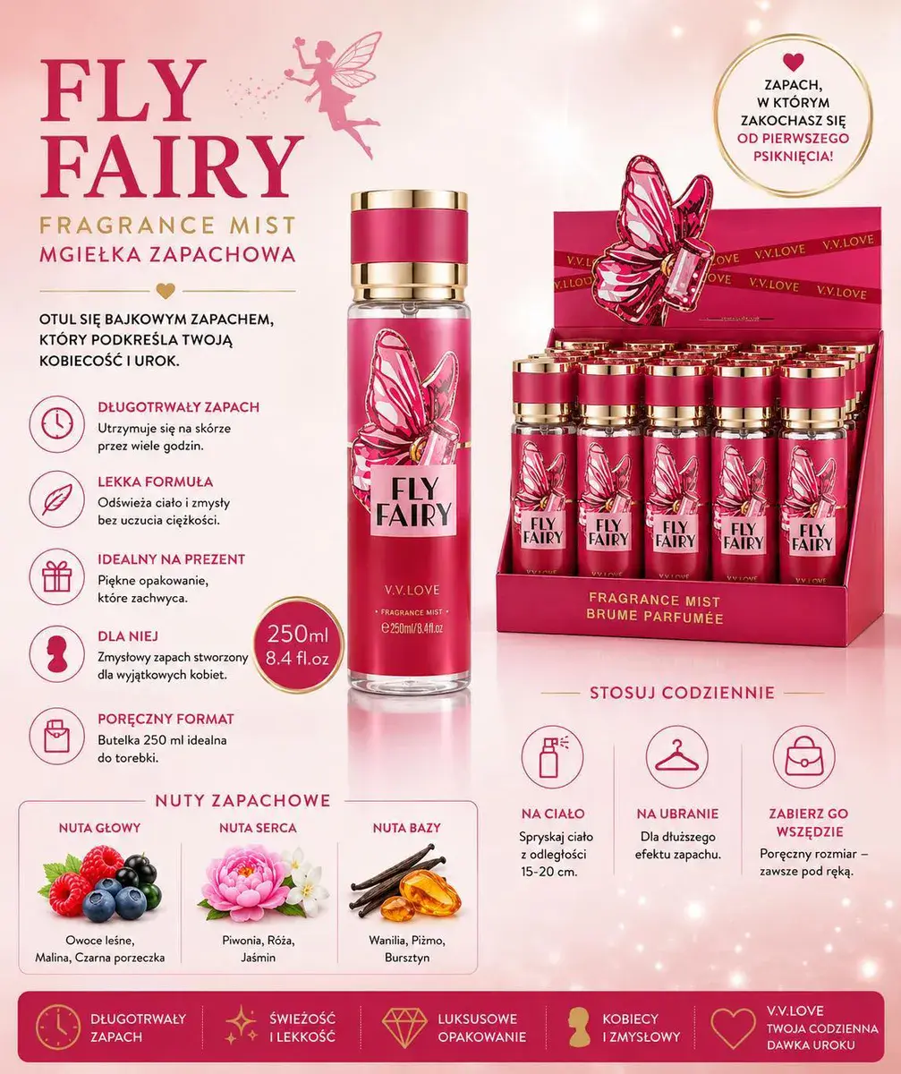 Mgiełka do ciała Fly Fairy V.V.Love 250ml z zapachem owoców leśnych
