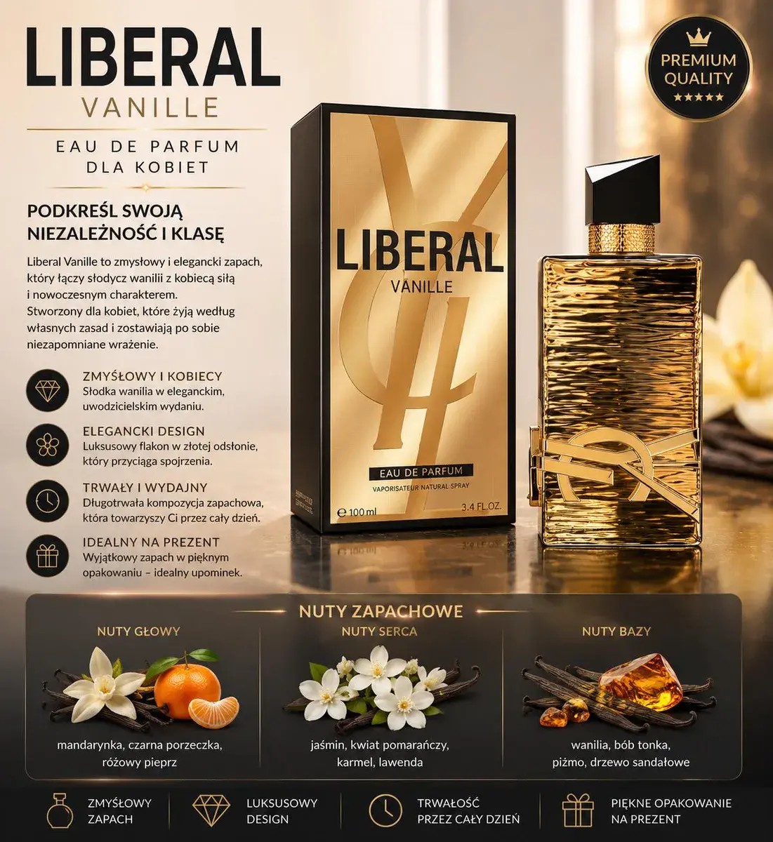 Liberal Vanille Perfumy Damskie 100ml Zmysłowy Zapach Wanilii