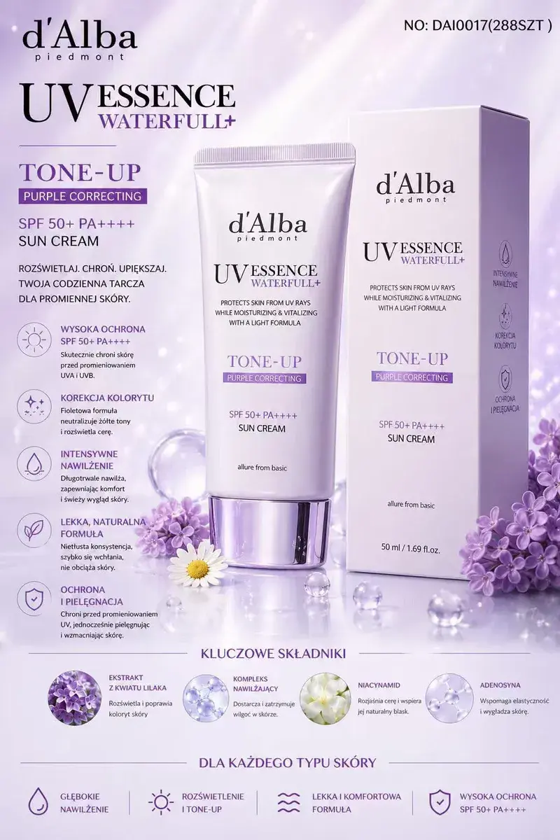 d'Alba UV Essence Waterfull+ Tone-Up Krem SPF 50+ PA++++ 50 ml