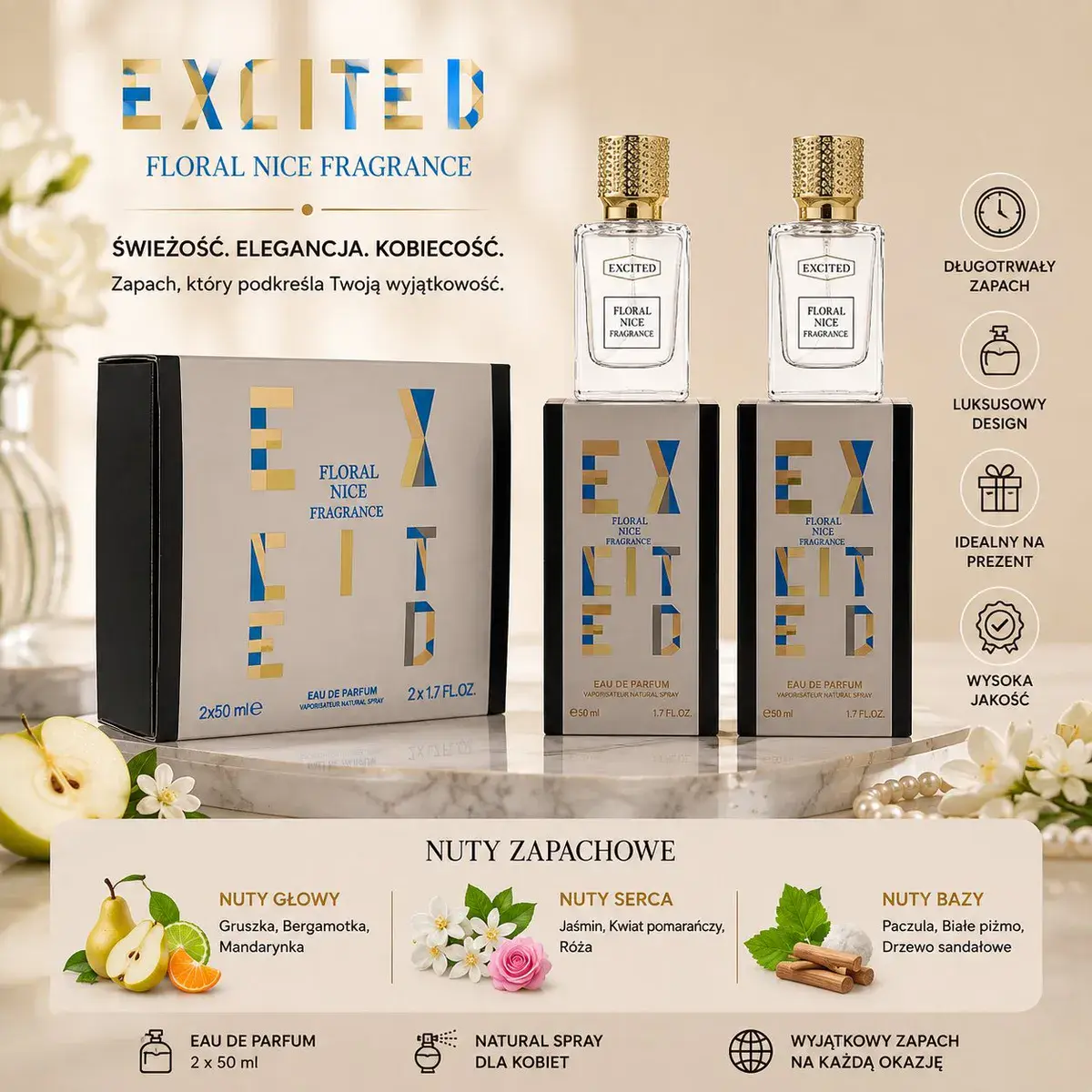 Excited Floral Nice Fragrance zestaw perfum 2x50 ml damski