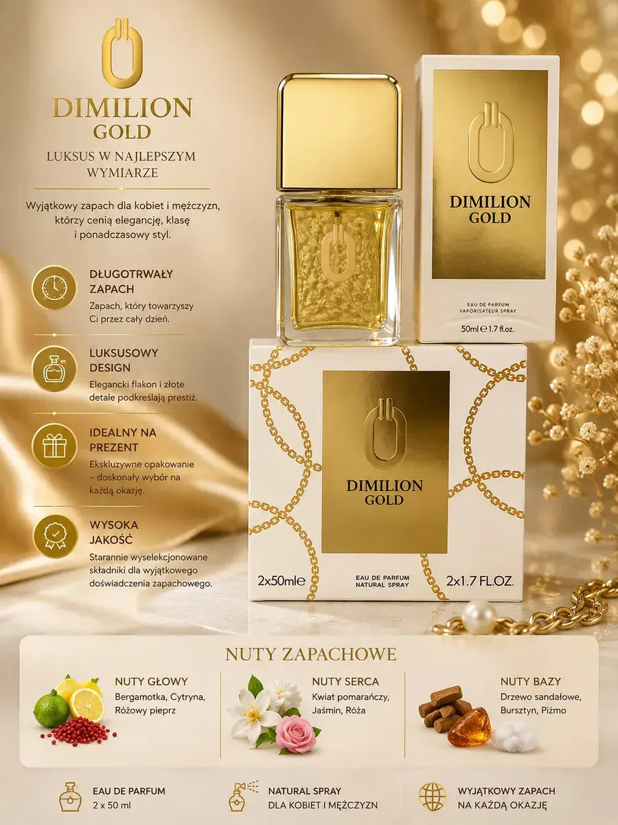 Dimilion Gold Zestaw Perfum 2x50ml Elegancki Zapach Unisex