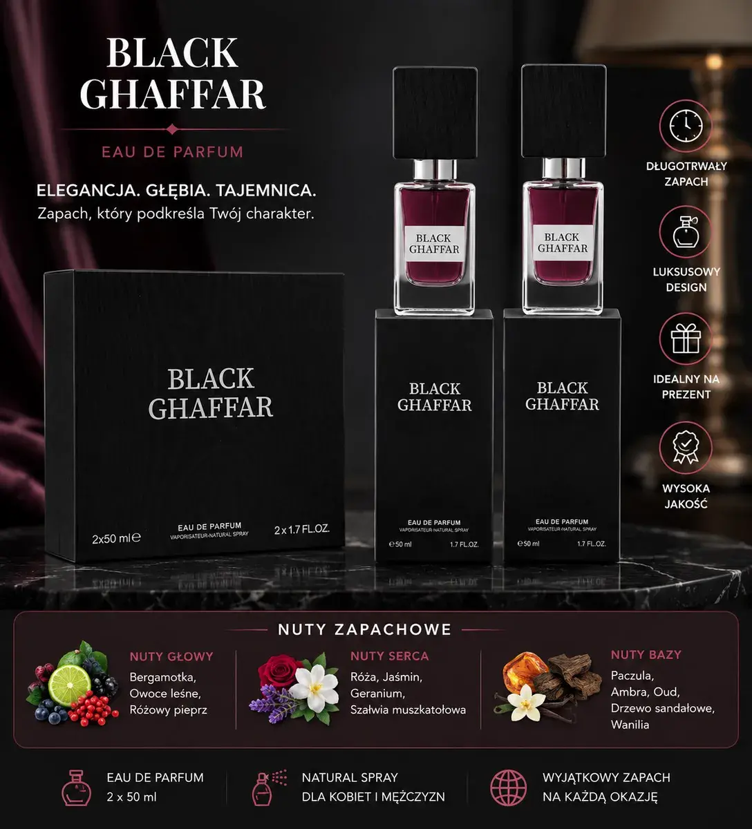 Black Ghaffar Eau de Parfum 2x50 ml luksusowy zestaw zapachowy