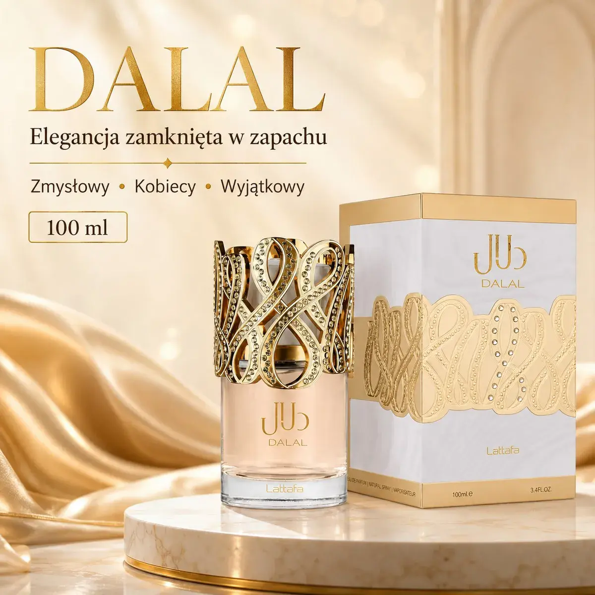 Perfumy DALAL 100 ml zmysłowy kobiecy zapach złote zdobienia
