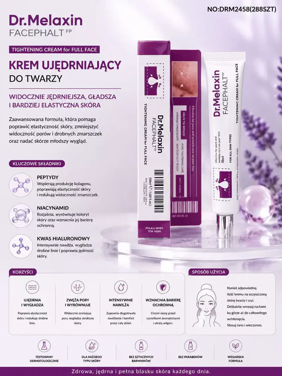 Krem ujędrniający do twarzy Dr.Melaxin 50ml z peptydami i niacynamidem