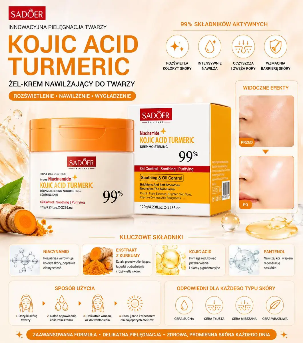 Sadoer Kojic Acid Turmeric żel-krem nawilżający 120g