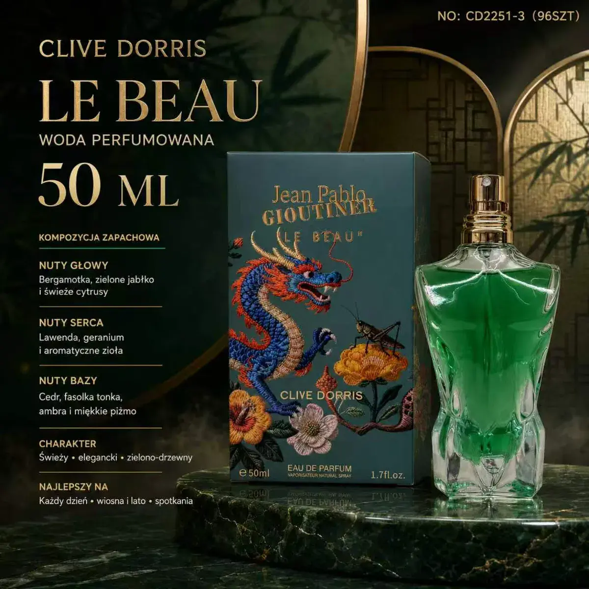 Clive Dorris Le Beau woda perfumowana 50ml zielona butelka