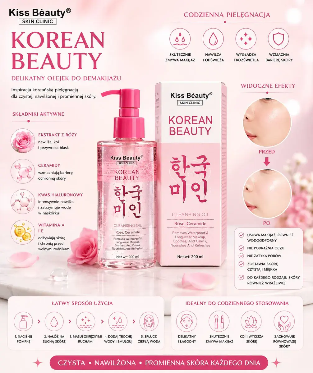 Delikatny olejek do demakijażu Kiss Bèauty Korean Beauty 200 ml