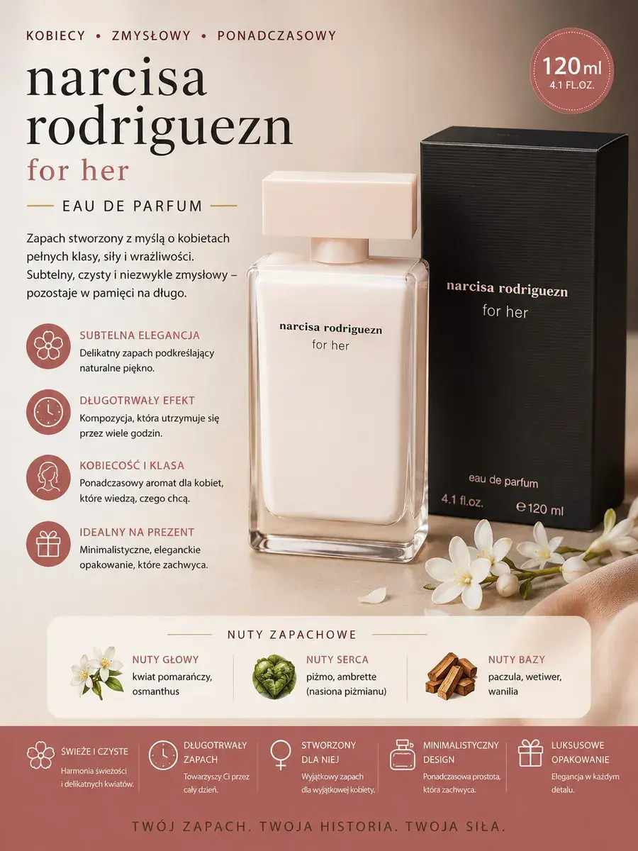 narcisa rodriguezn for her perfum 120ml subtelny zapach kobiecy