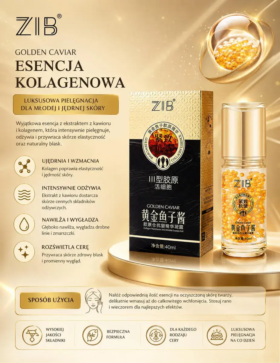ZIB Golden Caviar Esencja Kolagenowa 40ml luksusowa pielęgnacja skóry