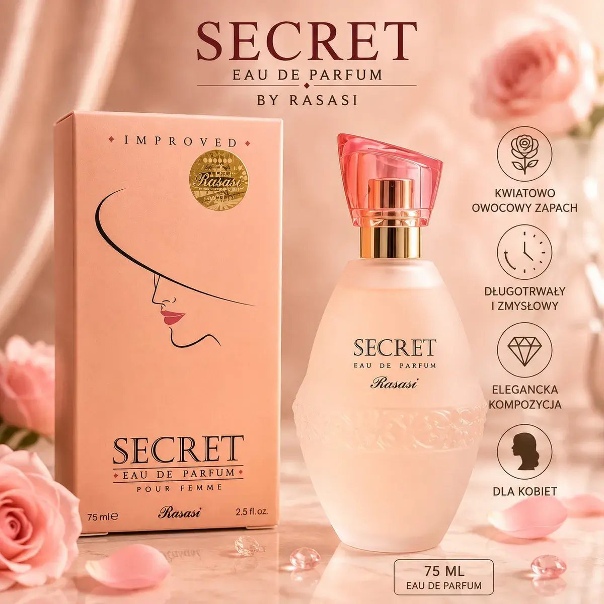Secret Rasasi Perfumy 75ml kwiatowo-owocowe dla kobiet