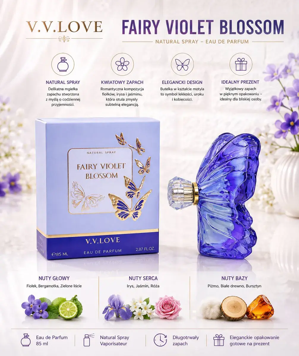 V.V.LOVE Fairy Violet Blossom 85ml perfumy w butelce motyla