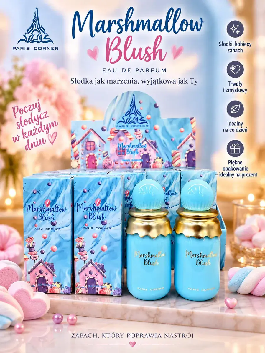Perfumy Marshmallow Blush 30 ml niebieskie z złotym dekorem