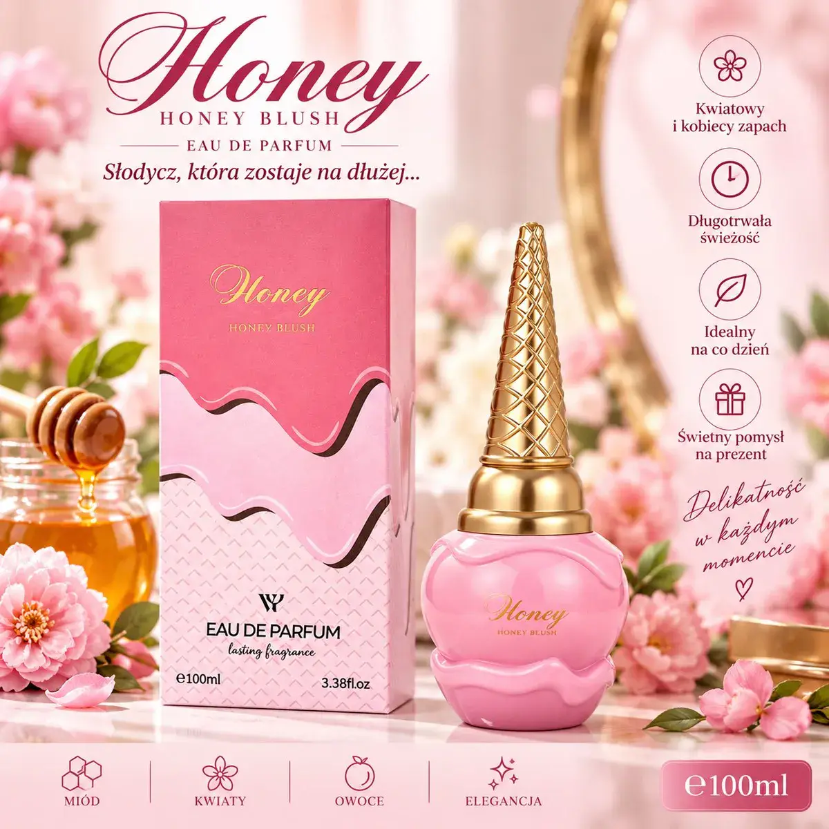 Perfumy Honey Blush 100ml z kwiatowym zapachem i nutą miodu