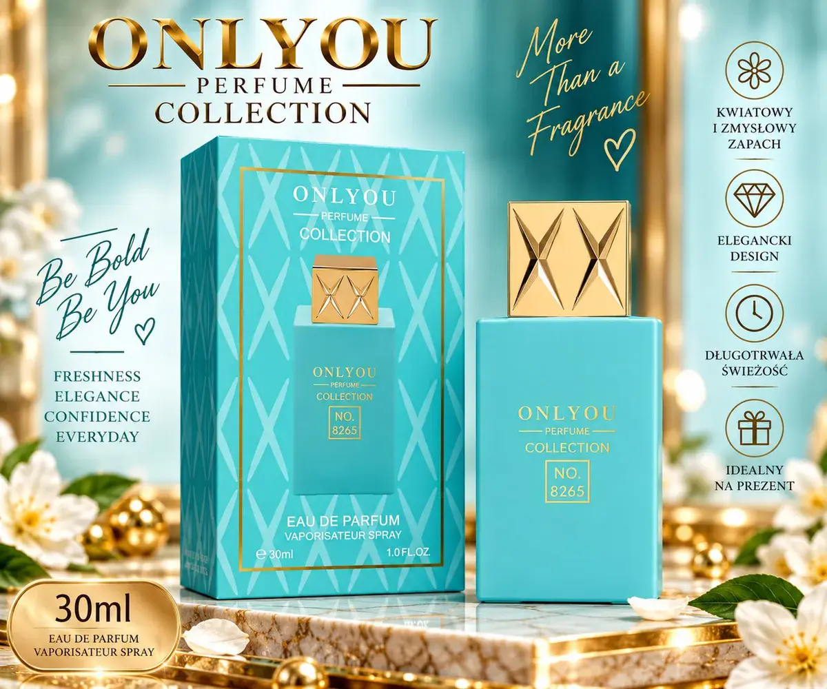Perfumy Only You Collection No. 8265 30ml turkusowe z złotym korkiem