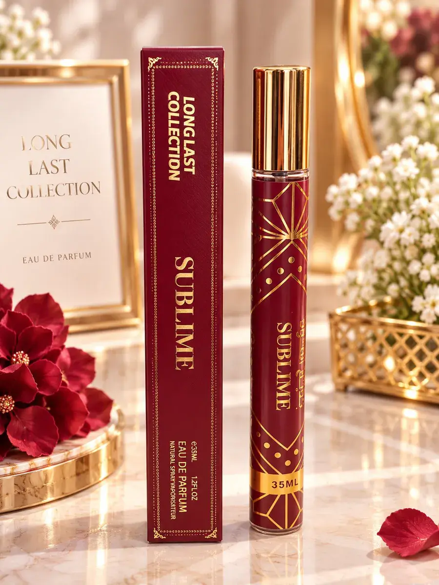 Perfumy Sublime Long Last Collection 35ml bordowe z złotym zdobieniem