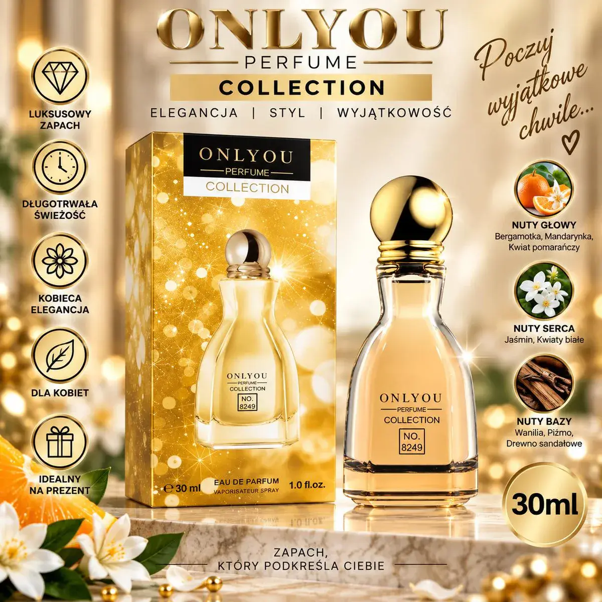 Perfumy Onlyou Collection 30ml z nutami bergamotki i wanilii