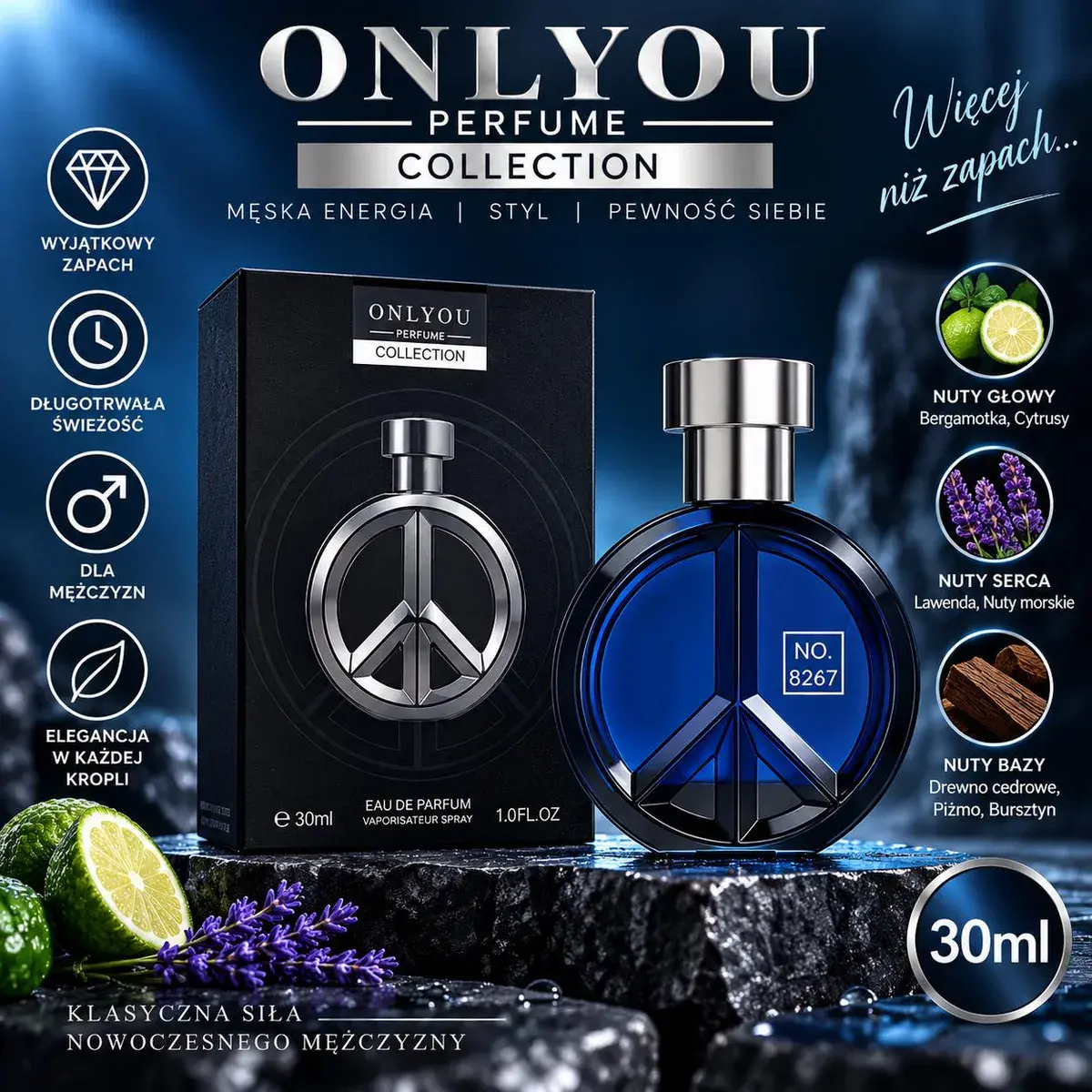 OnlyYou Perfumy Męskie 30ml z nutami cytrusów i drewna cedrowego