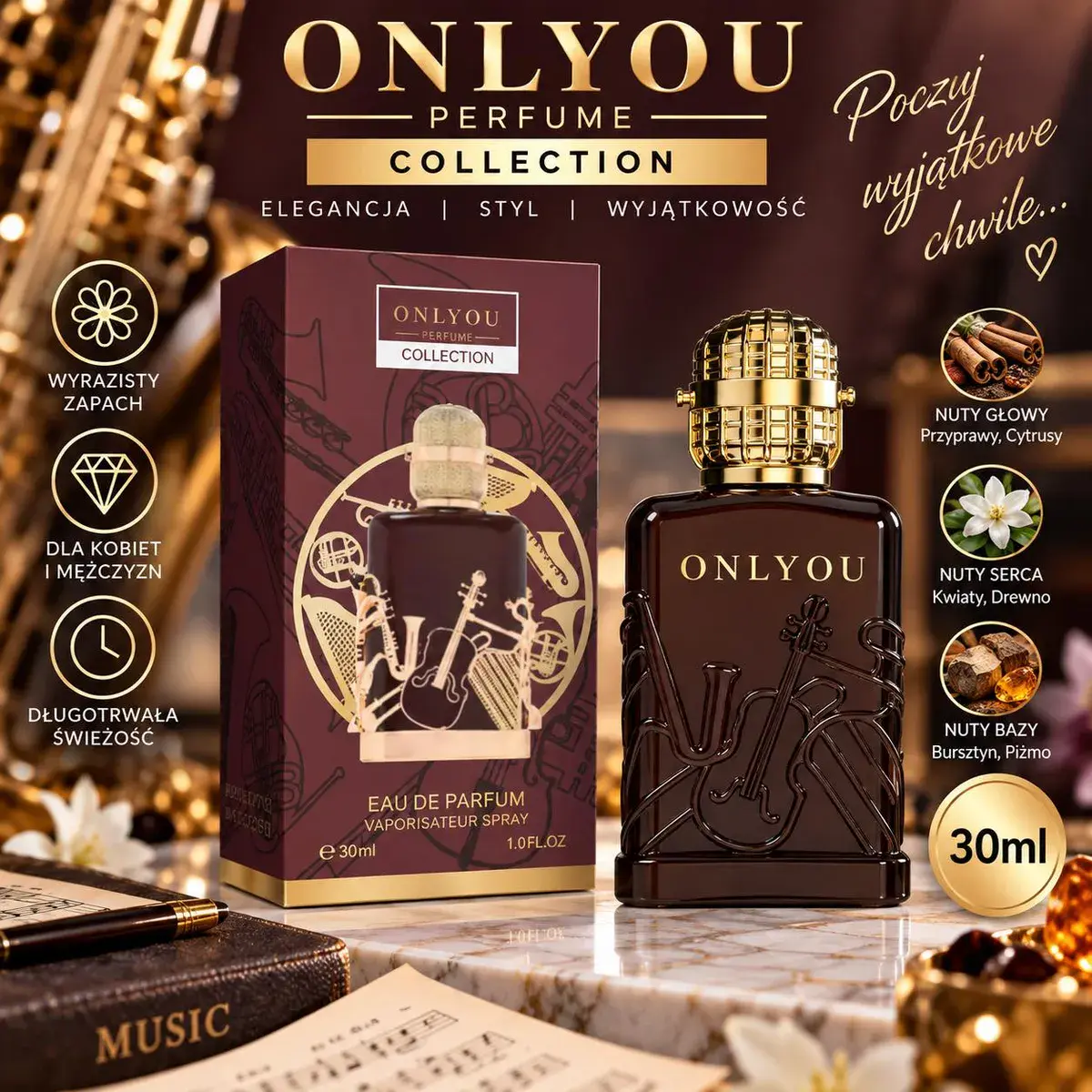 Perfumy Onlyou Collection 30ml unisex z nutami bursztynu i piżma