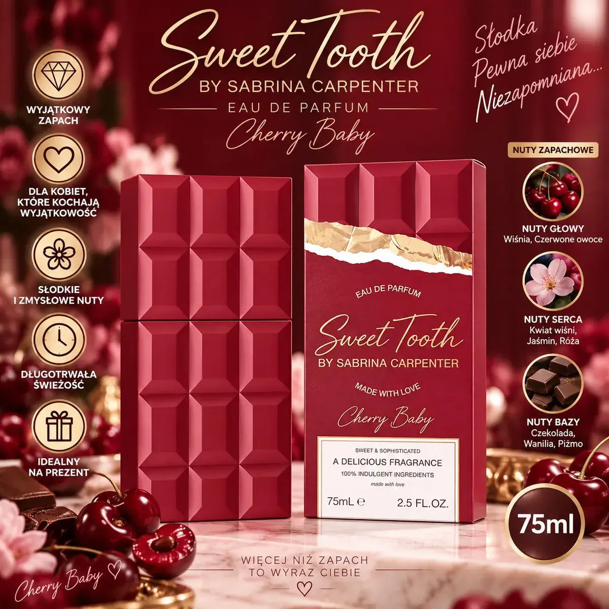 Perfumy Sweet Tooth Cherry Baby 75ml czerwone, słodkie nuty