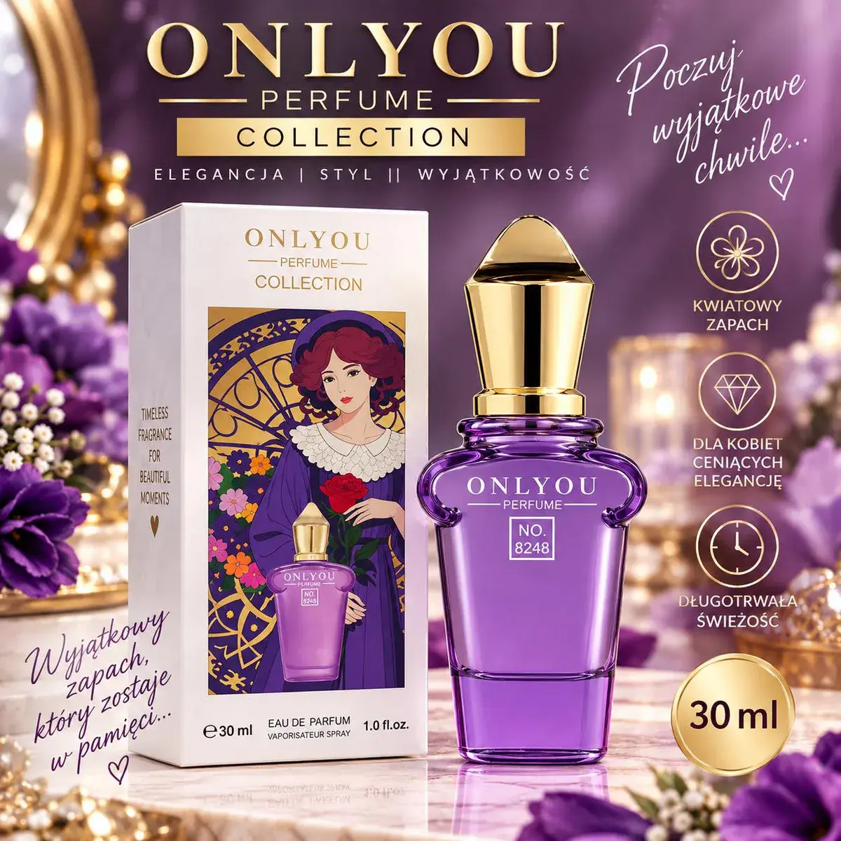 Perfumy Onlyou Collection 30ml fioletowy flakon z złotą nakrętką